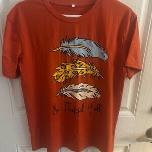 Women's Graphic Tee with Feather Design - Orange
